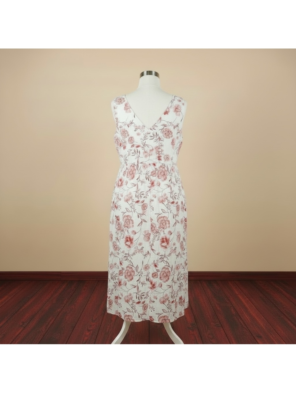 Cynthia Rowley 100% Linen Sleeveless Red/Cream Floral Midi, Size 6 - Picture 3 of 4